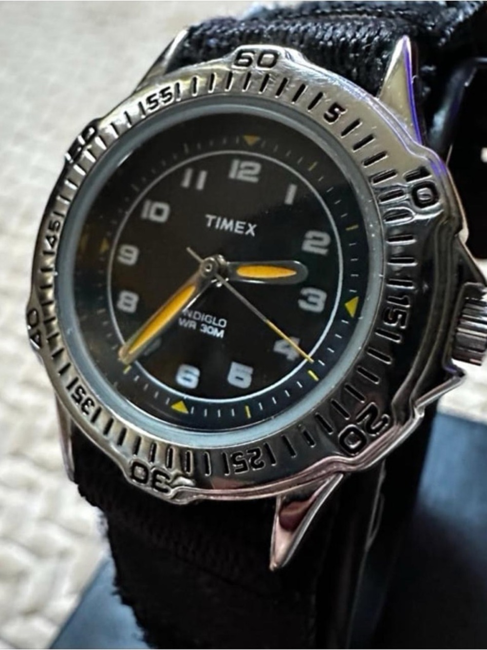 Vintage Timex analogue Black Dial Watch with Yellow Accents - Picture 5 of 7
